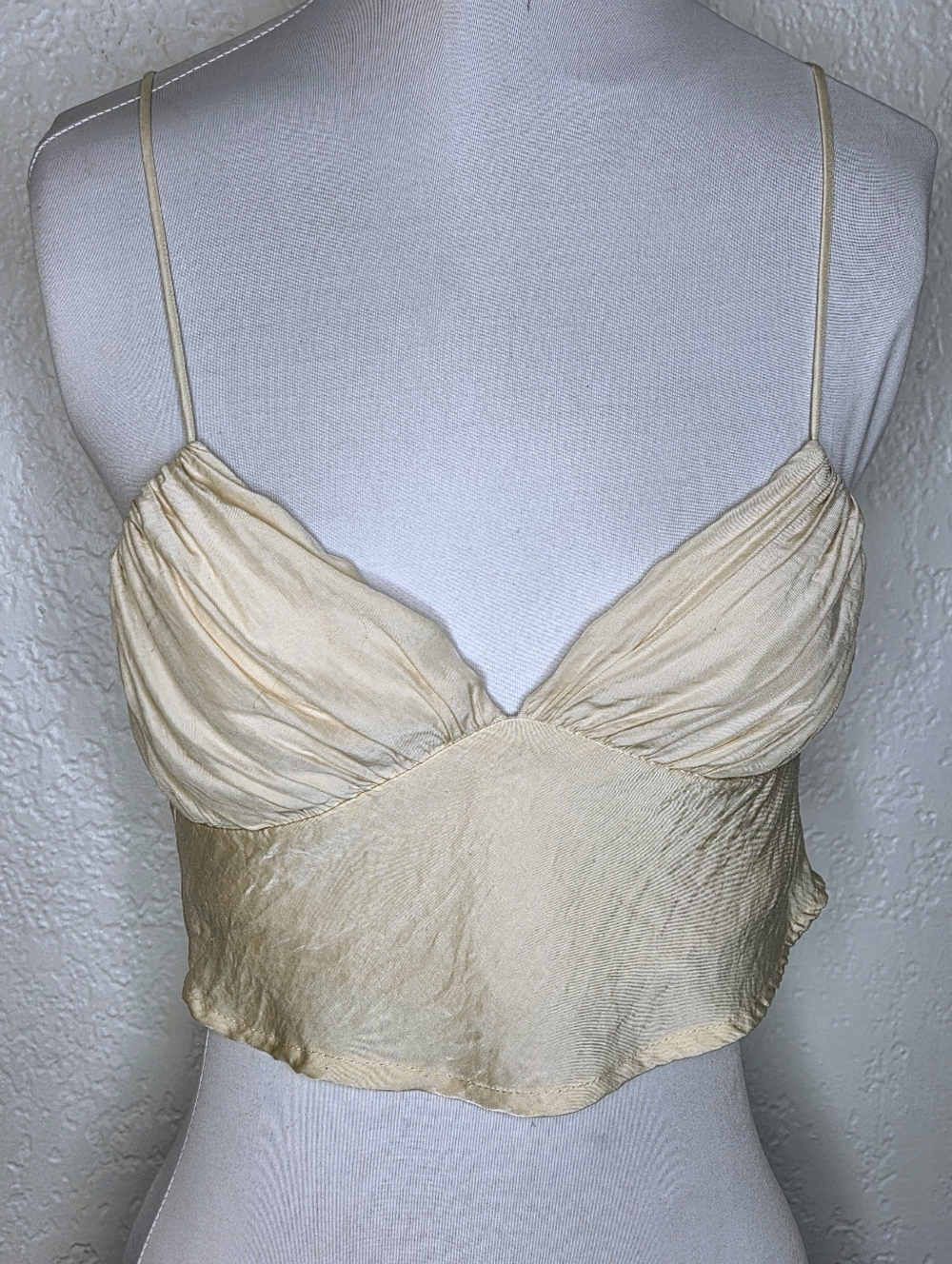 Princess Polly Cream Satin Cami Size 4 Bralette, Cropped Top, Racerback Tank Top